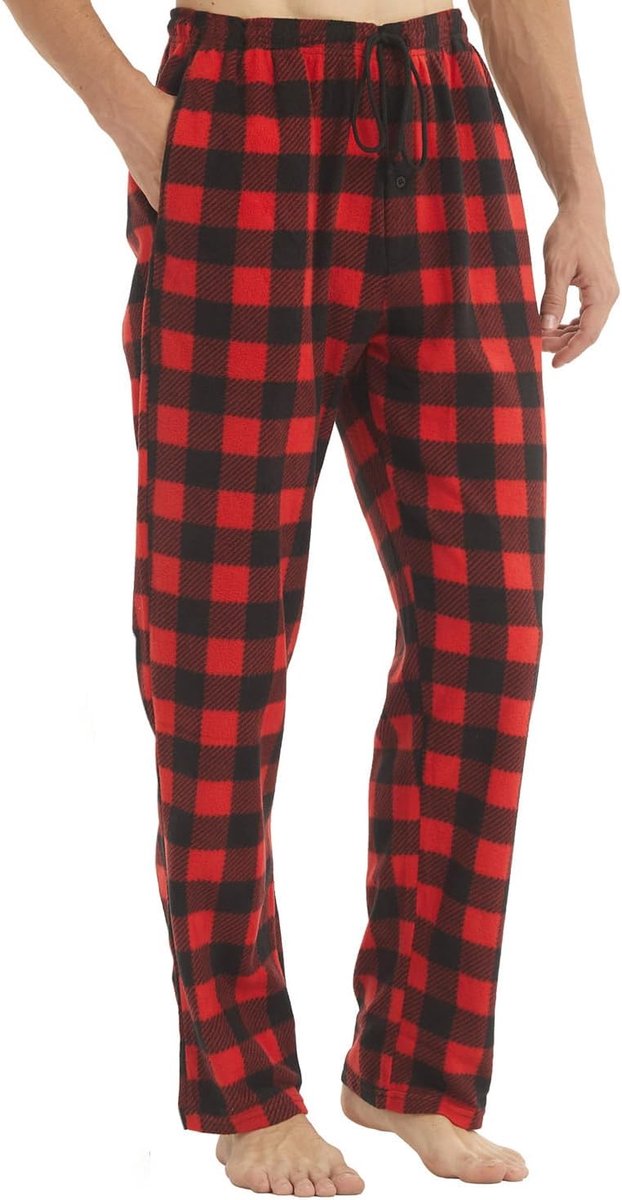 1-2-delige pyjamabroek voor heren, lang, fleece, geruit, pyjamabroek, winter, warm, nachtkleding, comfortabele vrijetijdsbroek, kerstpyjama met zakken en trekkoord