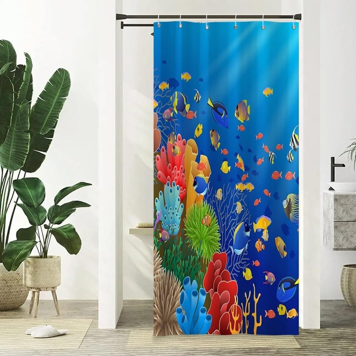 Life douchegordijn cartoon vis fauna koraalrif badkamer gordijn tropische onderwater kleurrijke vis groep koraal douchegordijn schimmel- en schimmelbestendige stof 90 x 180 cm