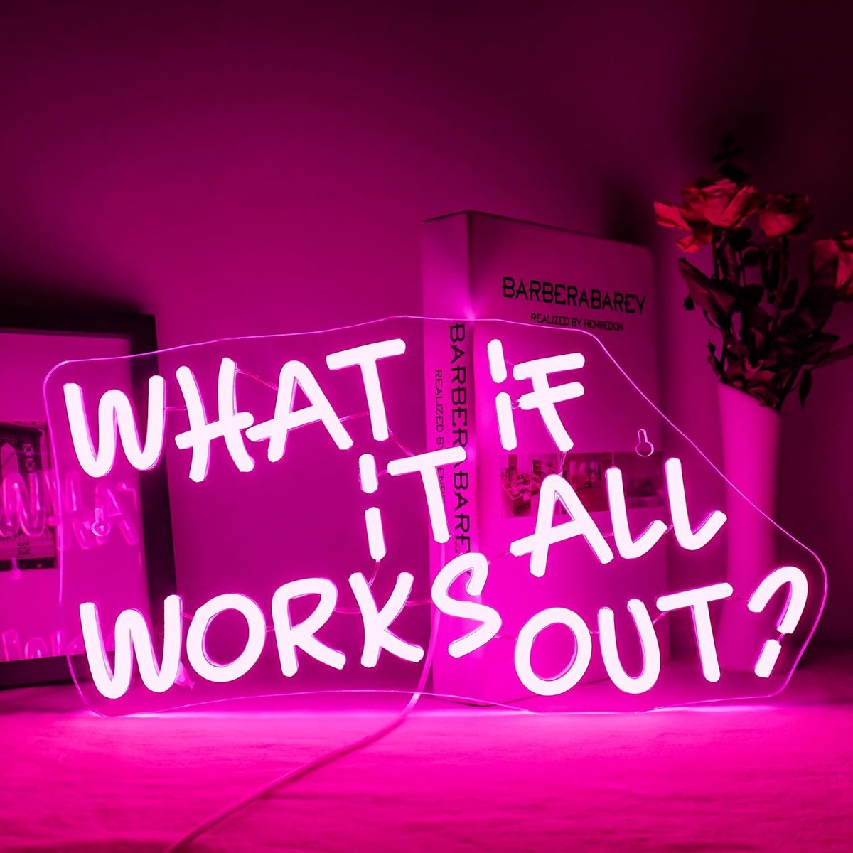 Ineonlife What if it All Works Out Neon bord voor wanddecoratie, dimbaar, led-neonlicht, borden 5 V/2 A, stroomvoorziening via USB, roze lichtbord voor woonkamer, kantoor, party, leeskamer