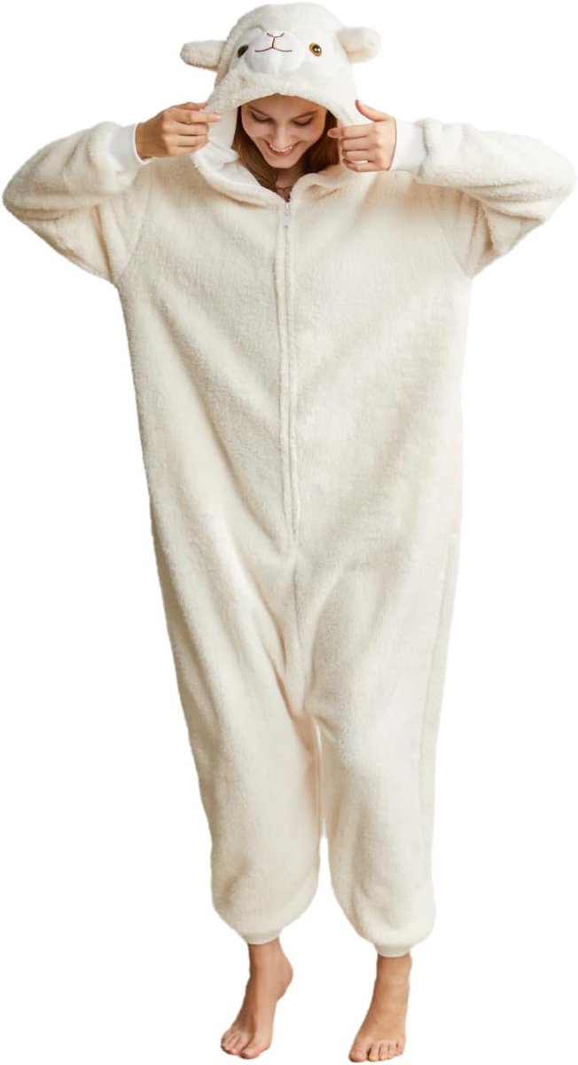 Dierlijke alpaca pyjama unisex volwassenen met capuchon mannen vrouwen jumpsuit kostuum cosplay nachtkleding