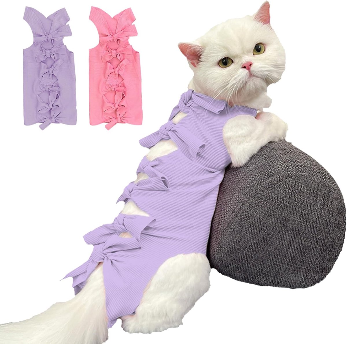 Herstelpak voor katten, 2 stuks, kattenkleding na een operatie, herstelpakken voor katten, zacht kattenpak na operatie, kattenonesie, anti-likken voor buikwonden, huidziekten, e-kraag,