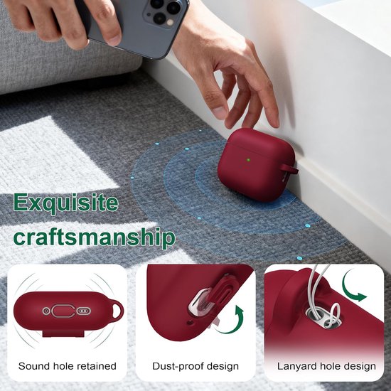 R-fun voor AirPods Pro 3 Hoes (2025) Zacht Siliconen - Wijnrood — afbeelding 4