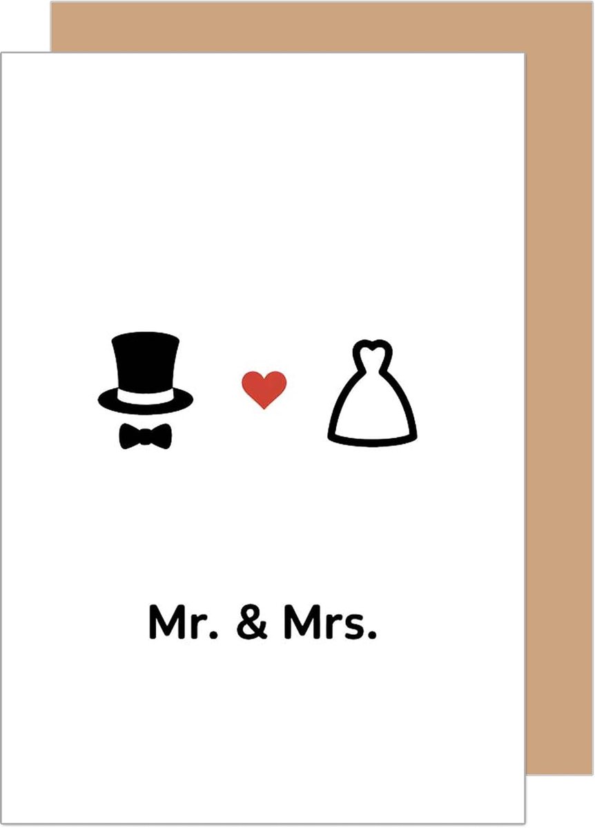 Seidel Premium wenskaart voor bruiloft met envelop. Bruiloftskaart Wenskaart met Engelse tekst voor bruidspaar man & vrouw Mr & Mrs Just Married (H520 SW025)