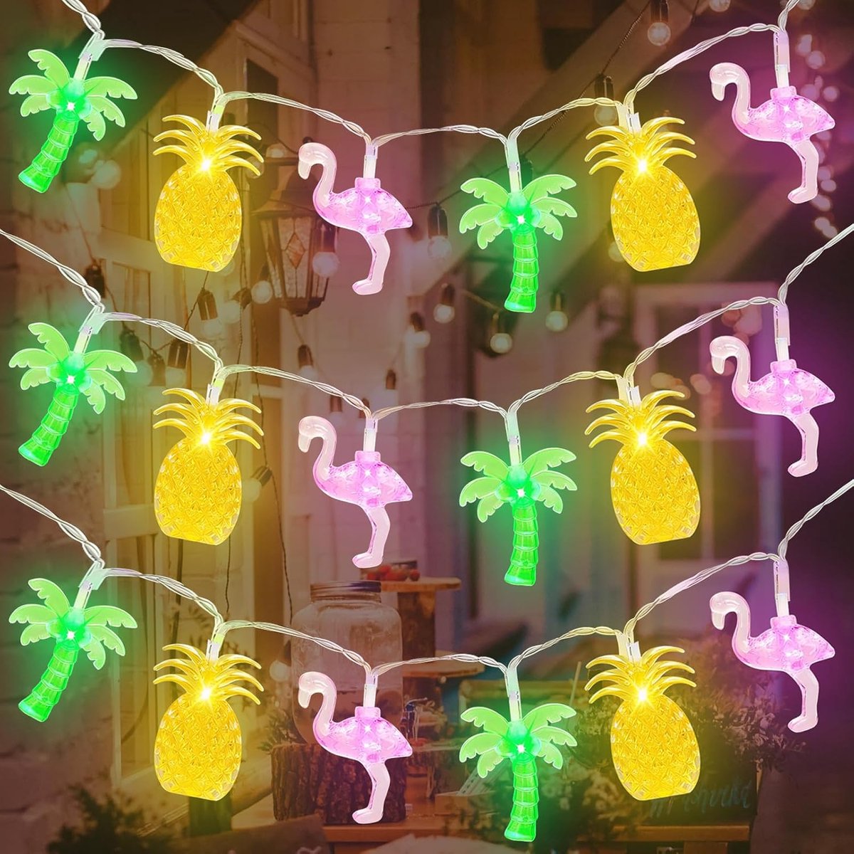 Zomerlichtketting, 3 m, 20 leds, ananas, flamingo, palmen, decoratief, Hawaï-verlichting, tropische feeënlampen
