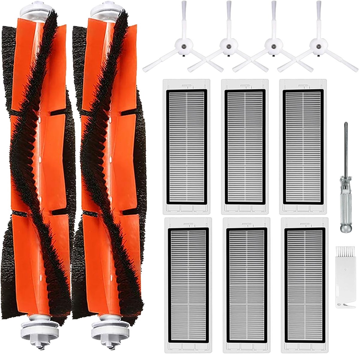 Accessoires en vervangonderdelen voor Xiaomi Roborock S6 S60 S65 S5 Max S5 S50 S51 S55 stofzuiger, 2 hoofdborstels, 6 HEPA-filters, 4 zijborstels, 1 reinigingsgereedschap, 1 schroevendraaier