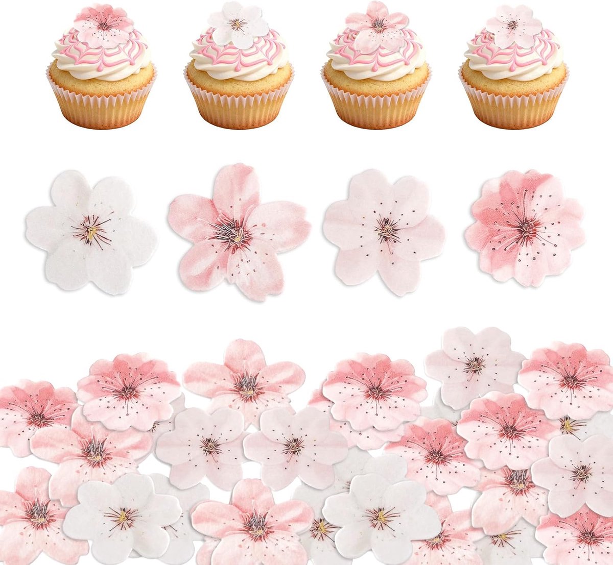 Eetbare Bloemen, Ouwel Eetbare Bloemen Taartdecoraties Roze en Witte Sakura Cupcake Toppers voor Taartdecoratie Bruiloft Verjaardag Knutselen