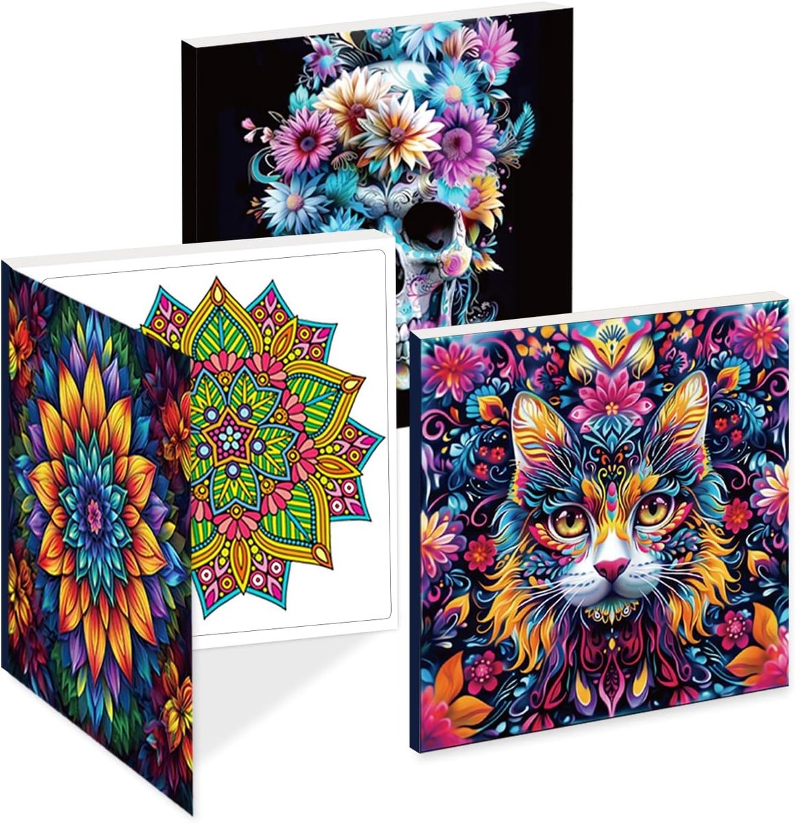 Kleurboeken voor volwassenen, 3 stuks, kleurboeken voor volwassenen, mandala's, bloemen en dieren, album op dik papier voor ontspanning, creativiteit en handwerk, kleurboek voor vrouwen en mannen