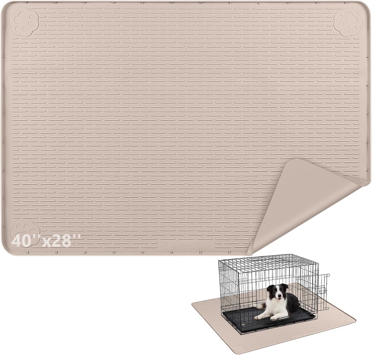 Hondenboxmat, onderlegger voor hondenboxen en kennels met verhoogde rand, wasbare hondenbedmat, waterdicht, lekvrij, beschermt de vloer (kaki, 101 x 71 cm)