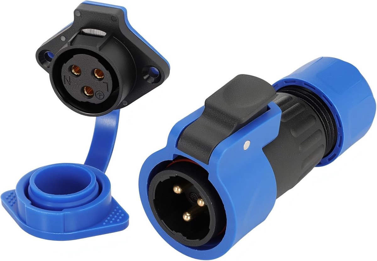 3-pins soldeervrije connector, IP68 waterdicht, stofdicht, messing vergulde contacten, flensmontage voor industriële automatiseringscontrollers