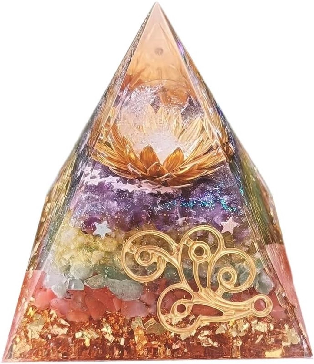 7 Chakra Piramide Bloem Des Levens Grote Piramide,Helende Kristallen Meditatie Piramide(Groot 8cm/3,15'')