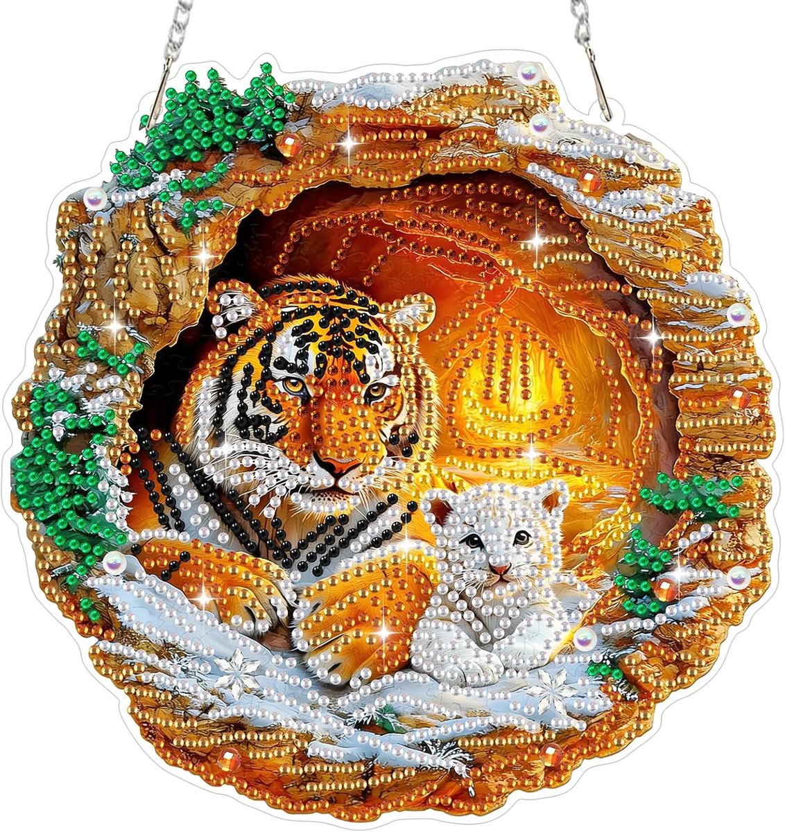 Diamond Painting hanger, tijger, tuinbloemen, diamond painting, raamafbeeldingen volwassenen, kinderen, hangend ornament, motieven, knutselset voor raamafbeeldingen, muur, tuin, decoratie