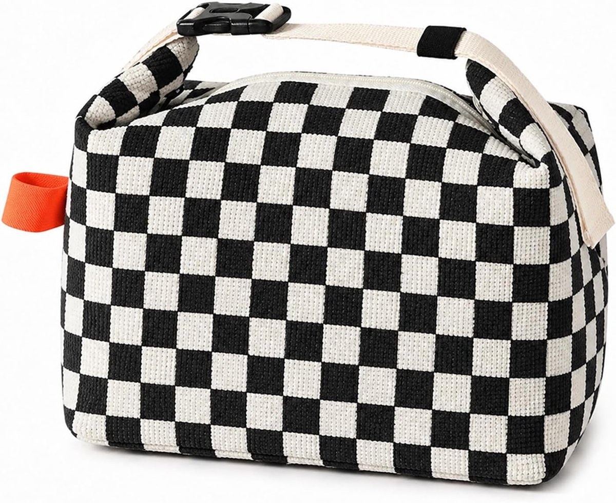 Lunchtas - Geïsoleerde tas - Corduroy lunchtas - 7 liter - Lunchbox voor studenten/kantoorpersoneel - Waterdicht en draagbaar - Zwart ruitpatroon