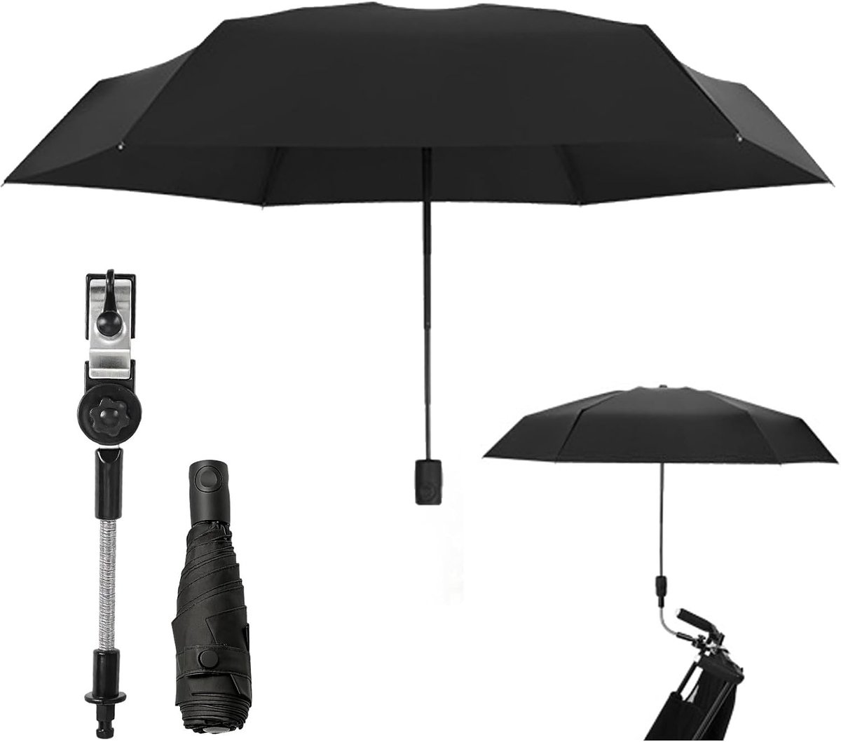 Paraplu voor kinderwagen, universele parasol voor kinderwagen, uv-bescherming 50+, diameter 90 cm, parasol buggy met verstelbare universele klem en een paraplugreep voor ronde en ovale buizen