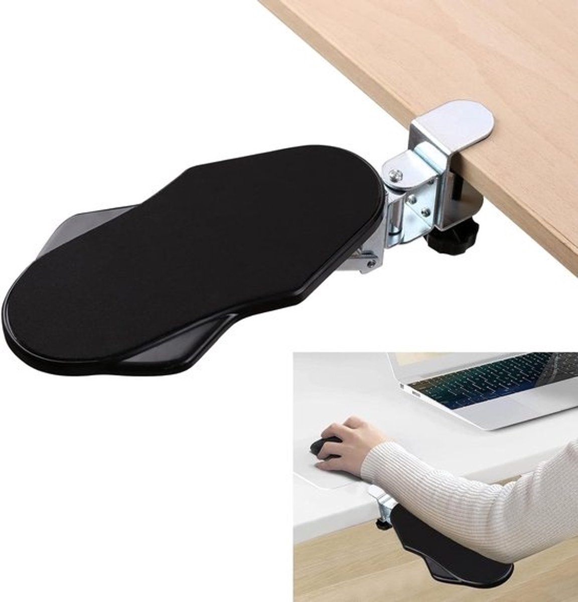 Ergonomische armsteun en polssteun - 180° draaibare polssteun en verstelbare bureau-extender - voor thuis en kantoor, zwart, comfort en ondersteuning