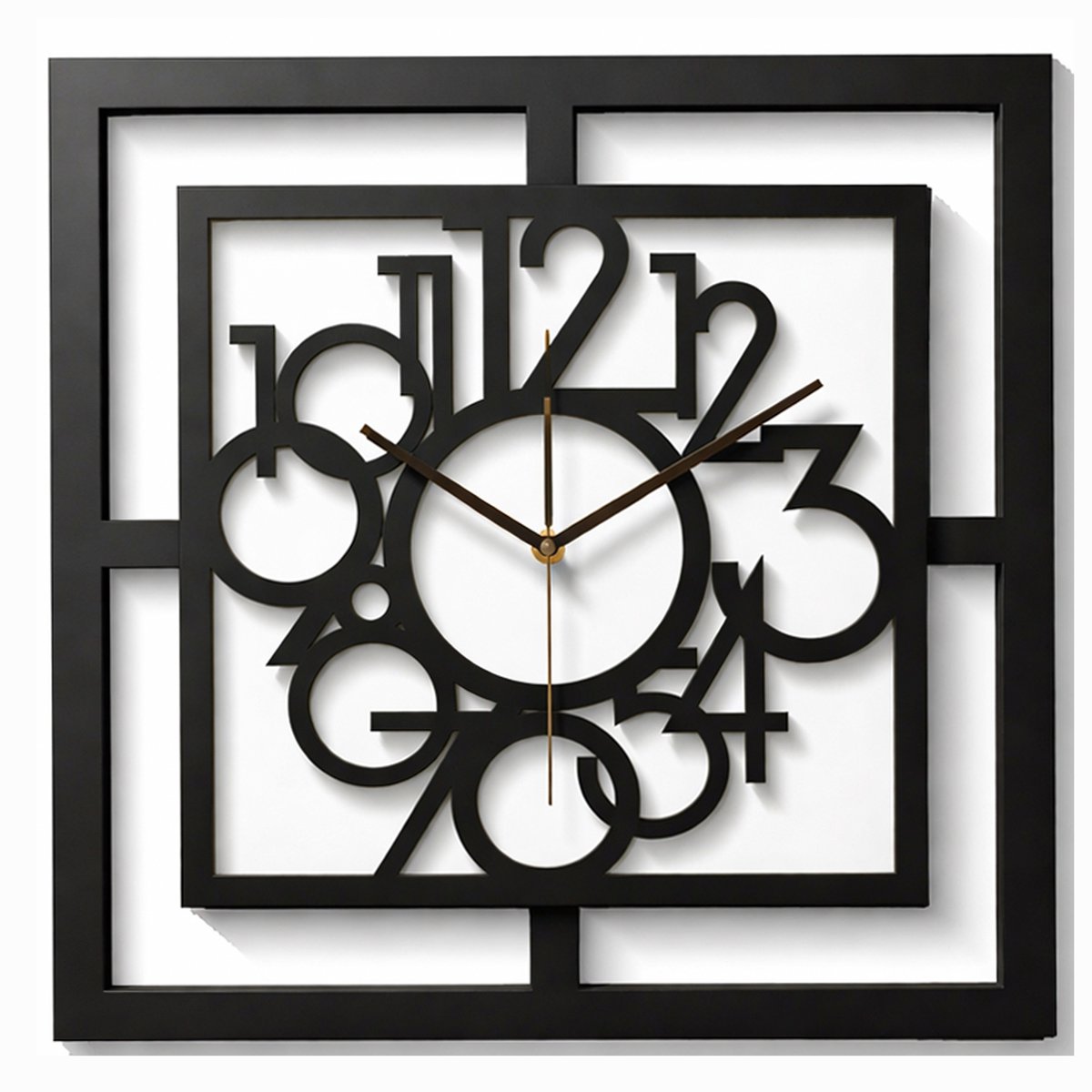 Handgemaakte Grote Houten Wandklok – Modern Minimalistisch Design, Vierkante Vorm, Leesbare Cijfers, Geruisloos, Zonder Tikkend Geluid – Voor Woonkamer, Slaapkamer, Keuken – Unieke Wanddecoratie, Industrieel Design & Stil Uurwerk,zwart -wit