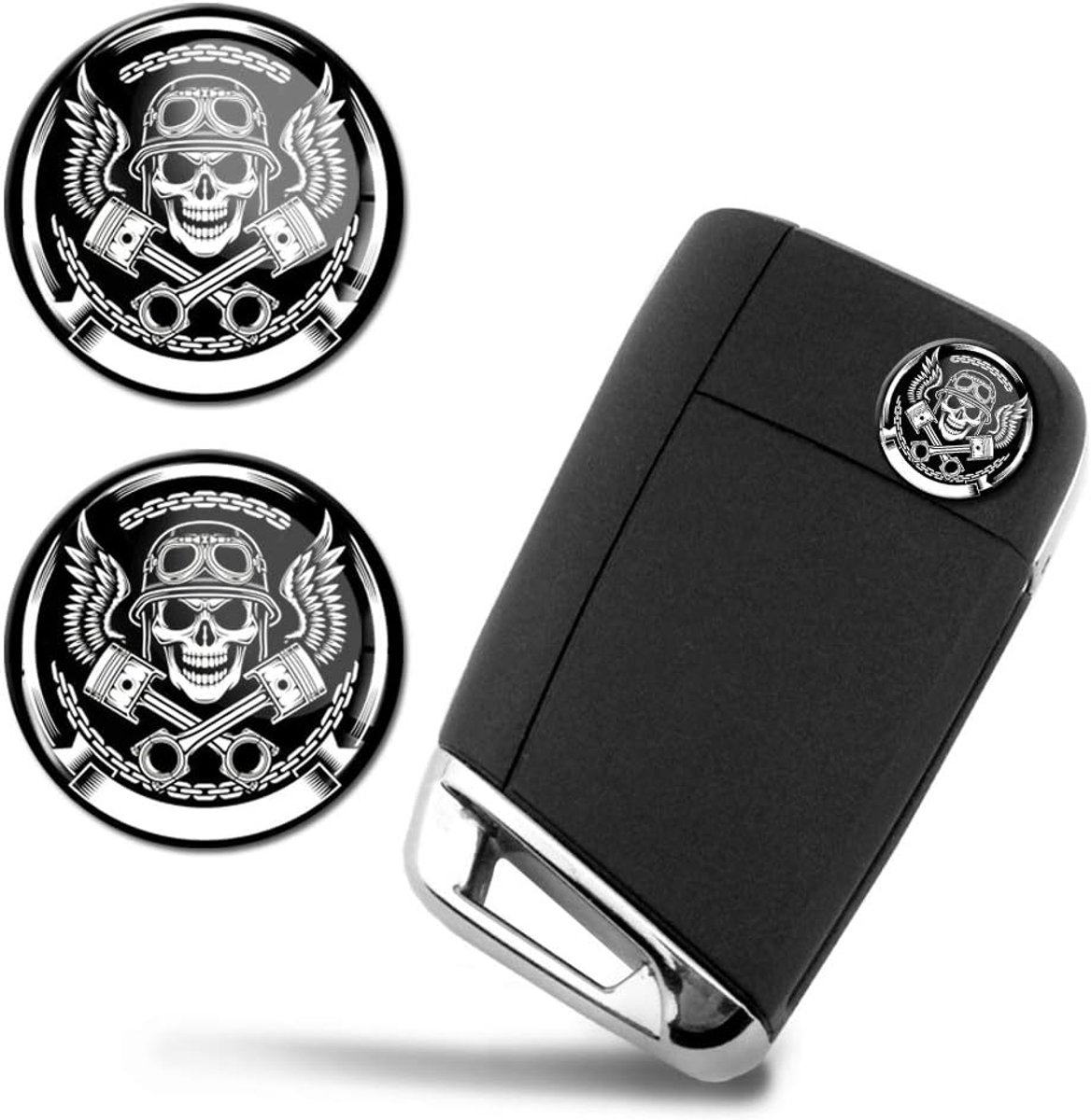 2 x 3D Gel Siliconen Stickers Schedel Sleutel Embleem Sleutel Fob Badge Afstandsbediening Vervanging Logo Decal Tuning Auto Moto Auto KSK 13