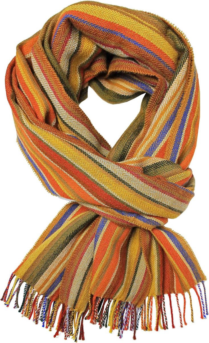 Heren sjaal winter strepen & visgraat modieus meerdere kleuren 100% wol (merino) (190 x 52 cm, bruin), Bruin, L