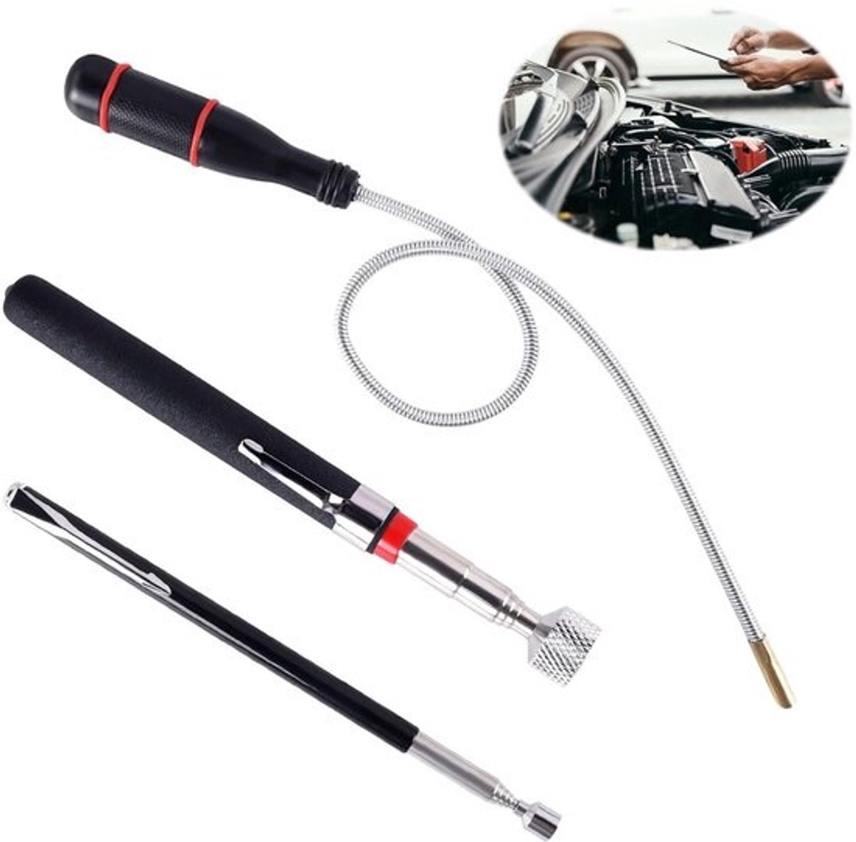 Telescopische Magneetstaaf Set van 3 - Flexibele Magnetische Lifter en Grijper - Extra Sterk tot 3 lb - Ideaal voor Moeilijk Bereikbare Plaatsen