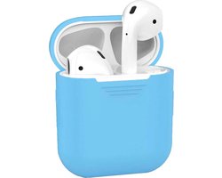 Hoesje - Geschikt voor Apple Airpods 1 - Siliconen Hoes met Clip - Silicone Case Cover - Lichtblauw