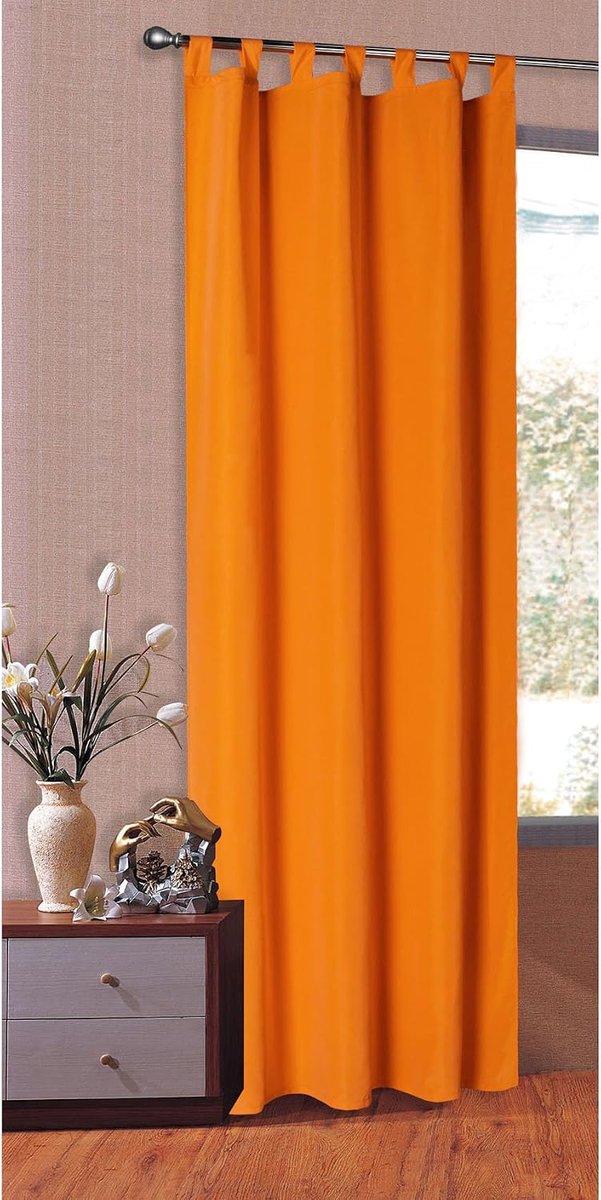 Gordijnen, matte effen gordijnen met oogjes, van elegante micro satijnvezelstof. 20400., Oranje, 225 x 140 cm