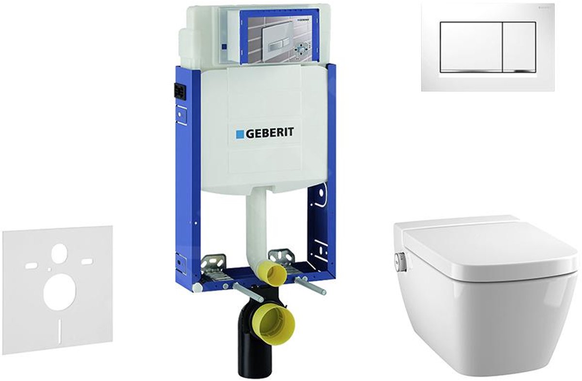 Inbouwreservoir voor hangend toilet met SIGMA30 bedieningsknop, wit/glanzend chroom + Tece One - hangend douche-wc en wc-bril, Rimless, SoftClose