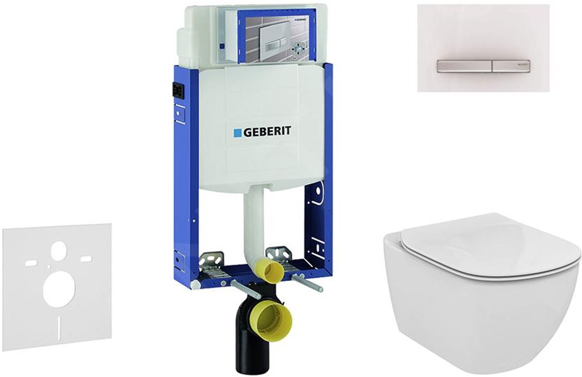 Inbouwreservoir voor hangend toilet met DELTA50 bedieningsknop, alpine wit + Ideal Standard Tesi - hangend toilet en wc-bril, Aquablade, SoftClose