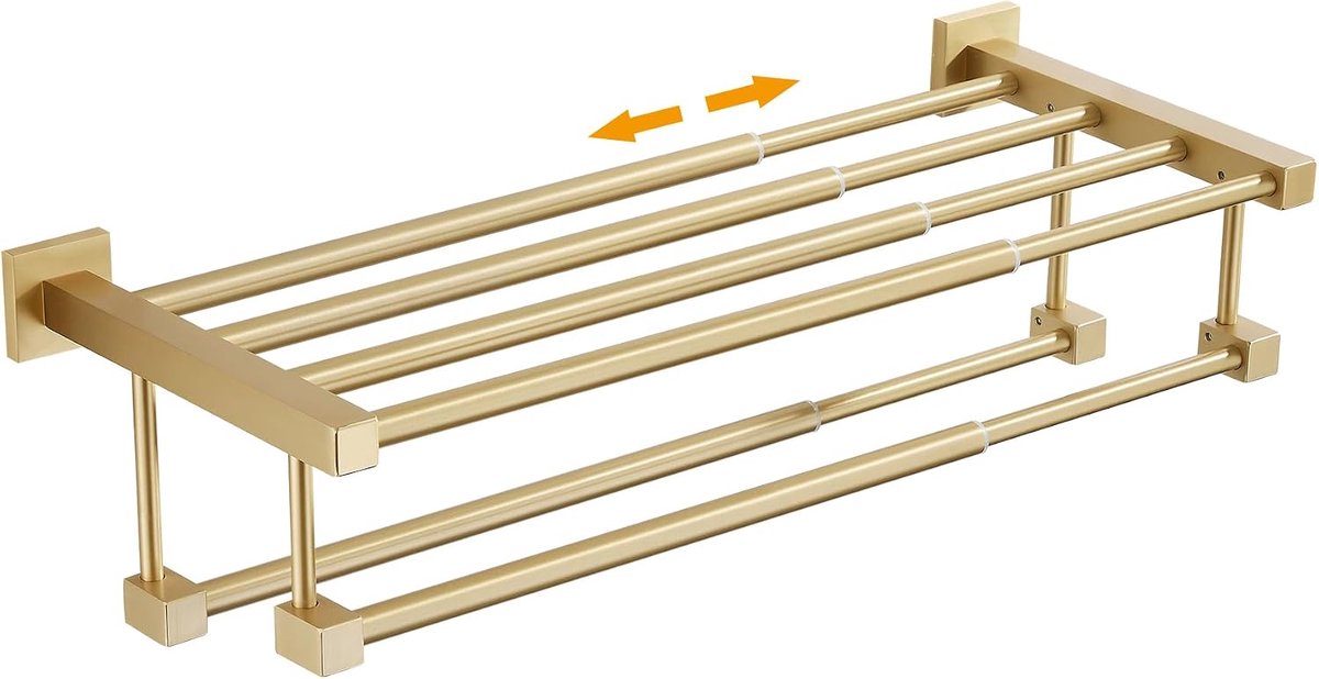 Handdoekenrek voor badkamer toilet wandmontage handdoekhouder met dubbele handdoekstangen,Mat geborsteld gouden handdoekplank