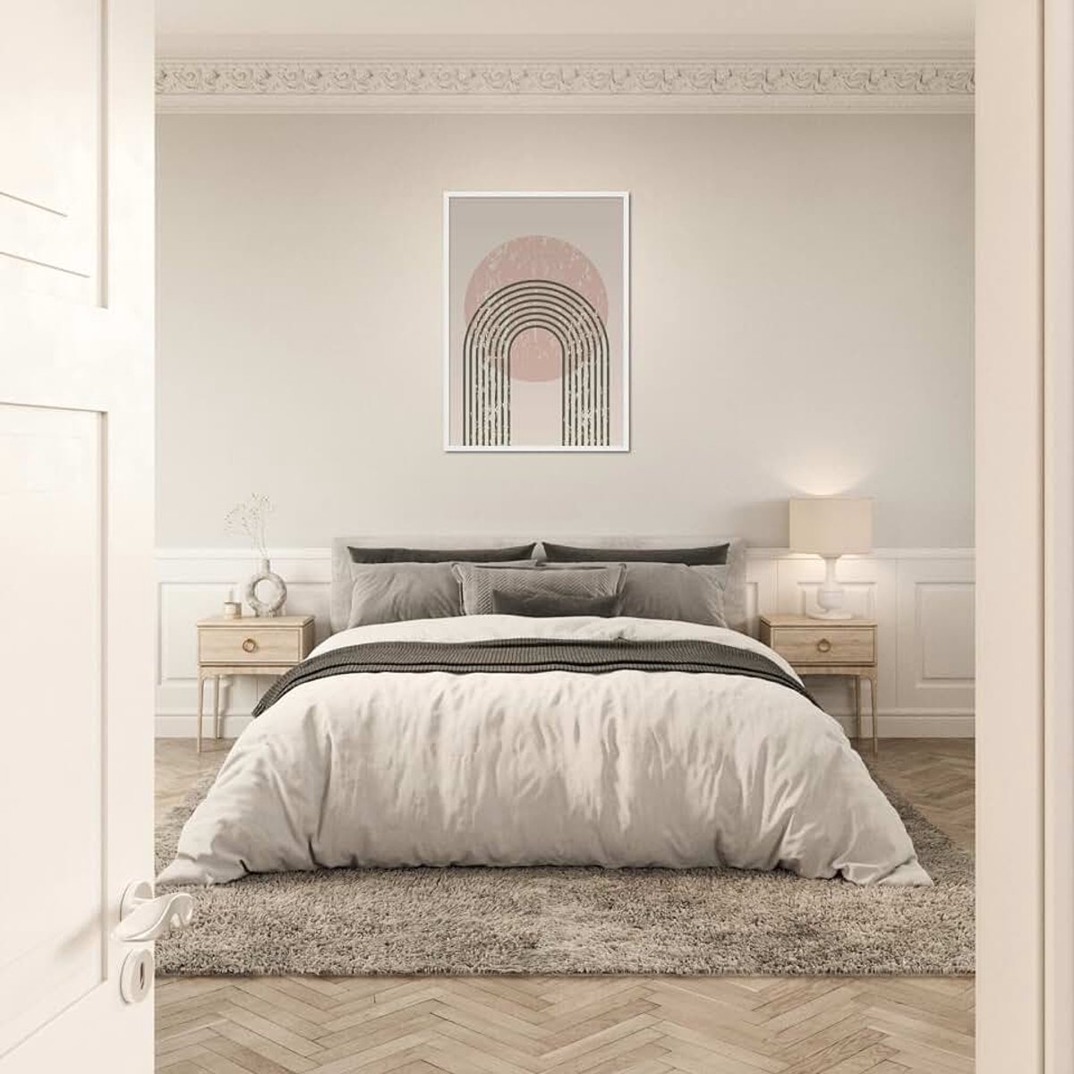 Kunst aan de muur - beige koraal gebogen patroon - ingelijste kunstdruk Kant-en-klaar wit 50x70 cm/20x28″