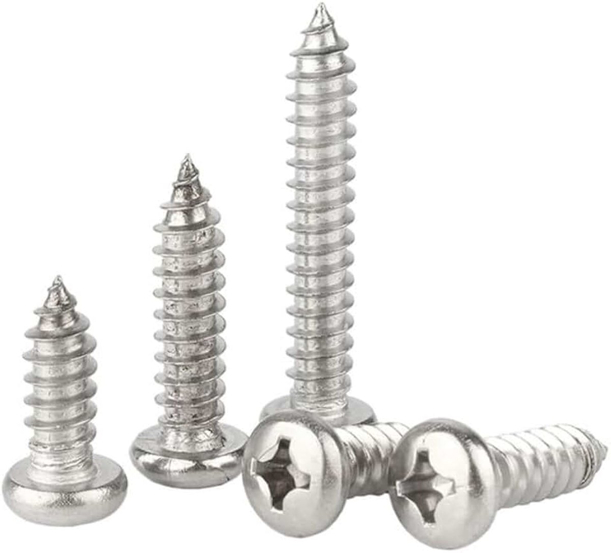 Staal 304 Kruis Rond hoofd Zelftappende Houtschroeven | Pan hoofd Puntige staart Zelfborende schroeven M2 x 8mm 100 Pcs