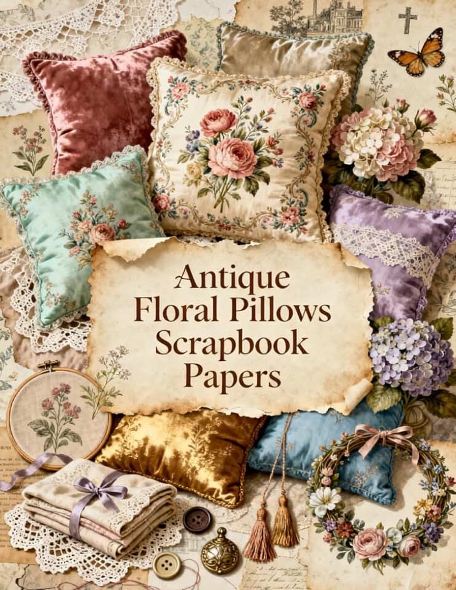 Pillows Scrapbook Papers: Vintage Cushions, Embroidered Linens, Velvet Pillows, Lace, Floral Bouquets, Victorian Textiles & Cottage Ephemera
