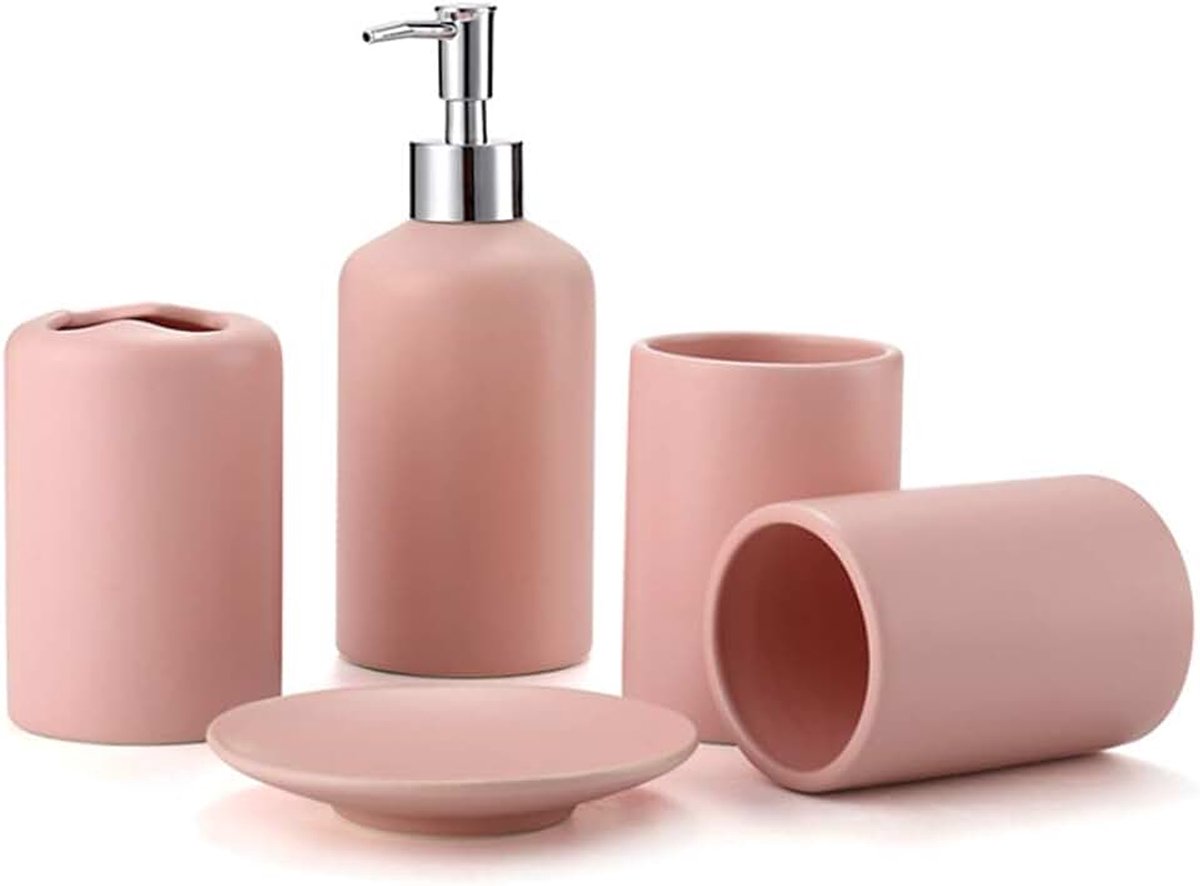 Keramische Badkamer Vijfdelige Set Elegante Was Set Lotion Fles Tandenborstel Houder Tandenborstel Mok Zeep Schaal Huishoudelijke Gift
