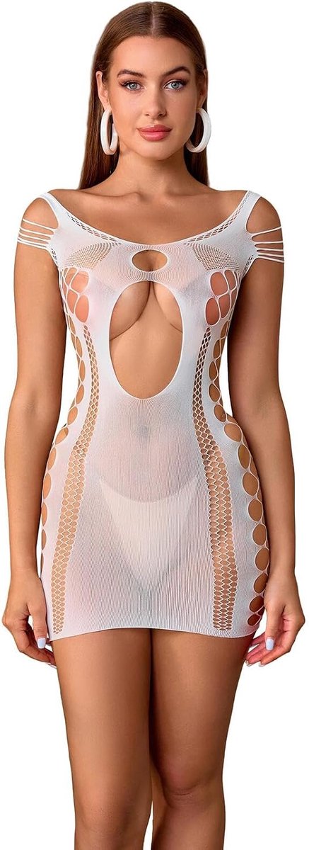 Dameslingerie, sexy visnet, bodysuit, nachtjurk in bodycon-stijl, prikkelende lingerie, doorzichtig, party, clubwear, stretchy outfit, babydoll