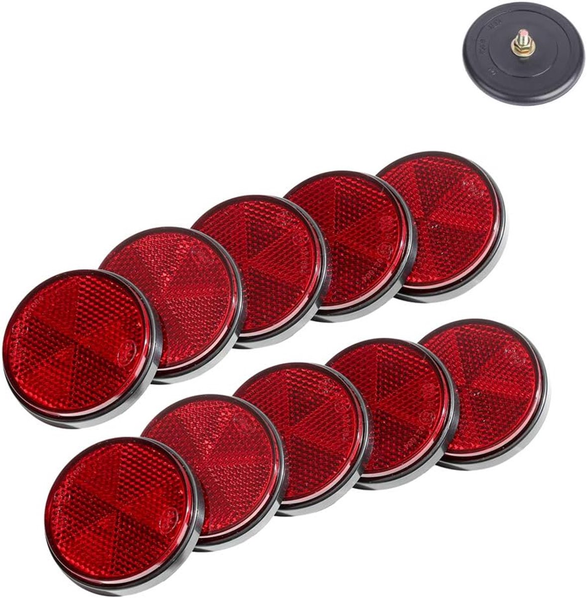 10 x ronde rode reflectoren, ronde reflectoren voor aanhangwagens, kattenoogreflectoren, schroefbevestiging kattenoogreflector (Rood)
