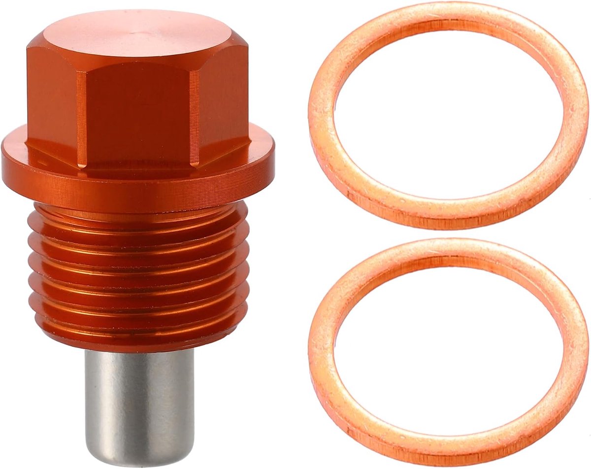 Olieaftapplug M16 x 1,5 Magnetische oliebaanschroef, olieaftapschroef met afdichtring, aluminiumlegering, oranje