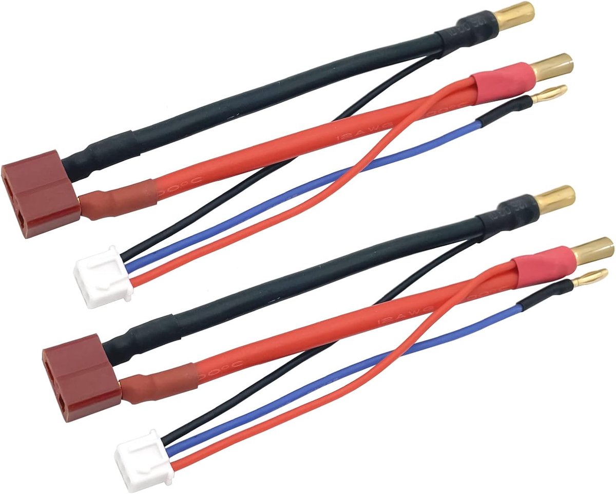 2 stks 5mm Bullet Banaan naar Vrouwelijke T-Plug LiPo Batterij Lood Draad & JST-XH Balance voor 2S 7.4V LiPo Batterijen Rood