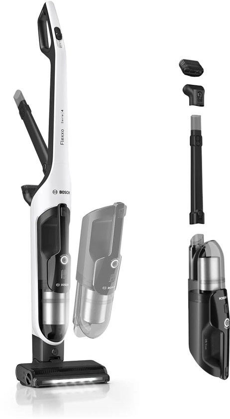 Bosch Serie 4 BHH4WM28 steelstofzuiger & elektrische bezem 2-in-1-steelstofzuiger Batterij/Accu Droog Zakloos 0,4 l Zwart, Wit 2,3 Ah
