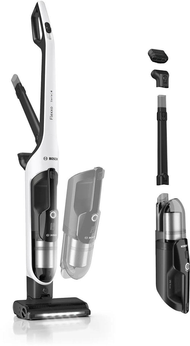 Bosch Serie 4 BHH4WM28 steelstofzuiger & elektrische bezem 2-in-1-steelstofzuiger Batterij/Accu Droog Zakloos 0,4 l Zwart, Wit 2,3 Ah