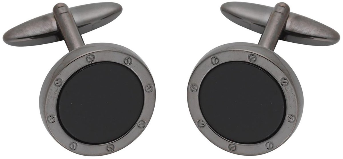 LINDENMANN heren manchetknopen gunmetal ONYX - donkergrijs