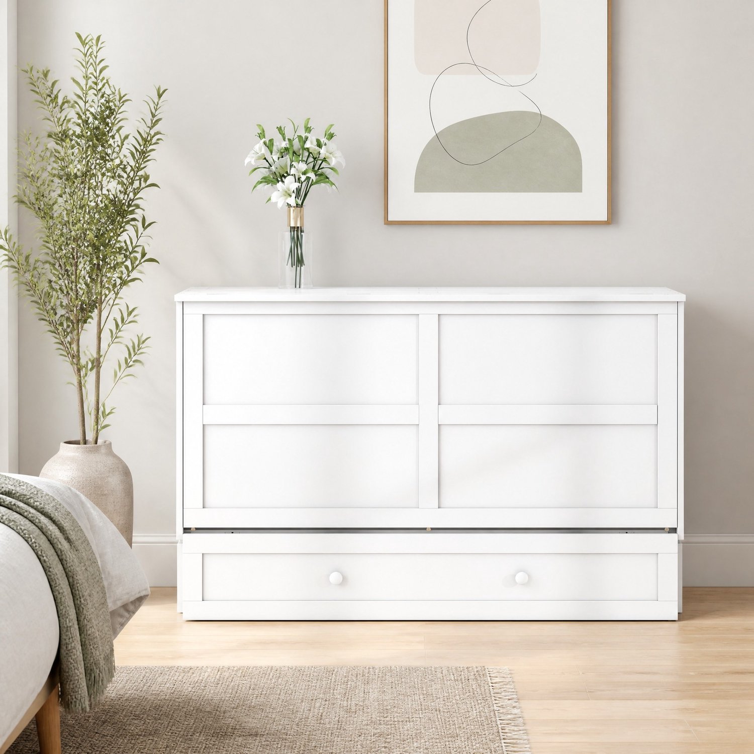 WUVRIE Opklapbed 140x200 cm - Met bedlade en opbergvakken aan beide zijden - Wit