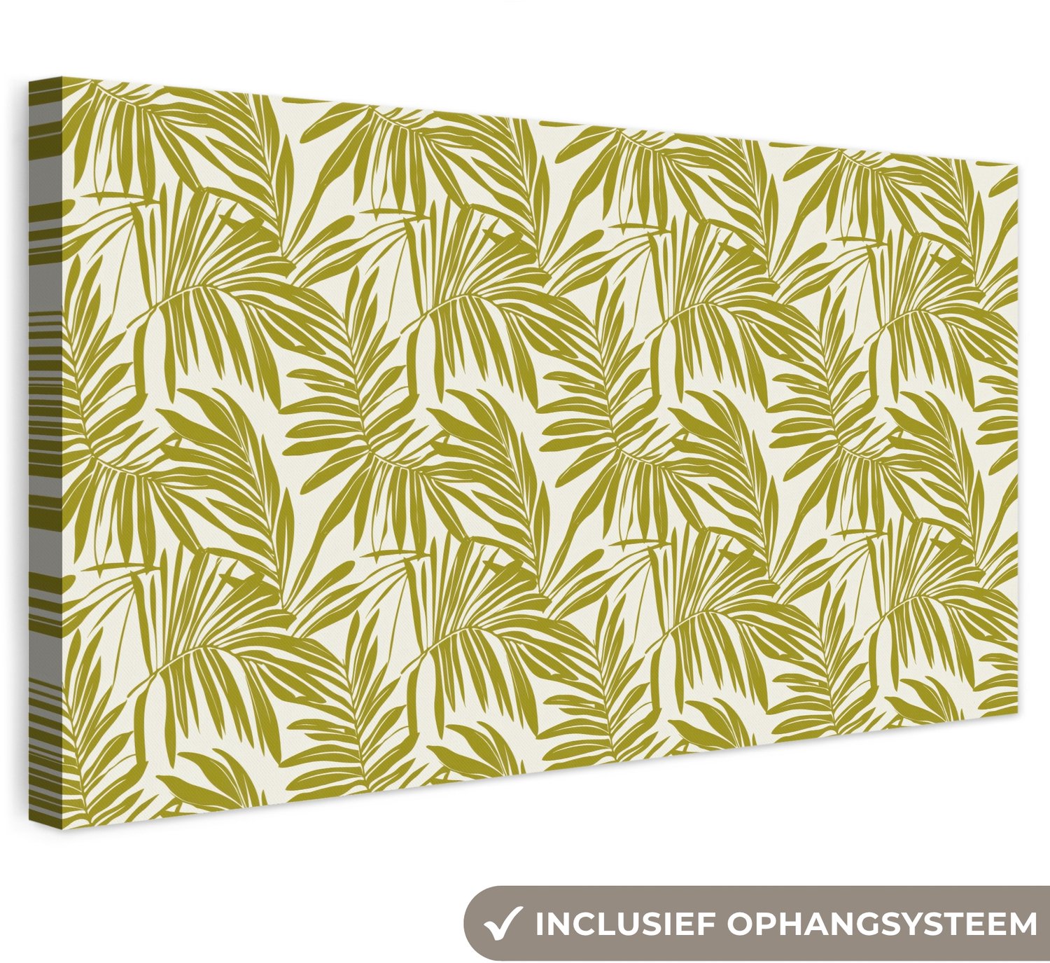 Canvas schilderij 40x20 cm - Exclusieve wanddecoratie Palmblad - Patroon - Groen - Muurdecoratie woonkamer - Slaapkamer decoratie - Kamer accessoires - Schilderijen op canvas