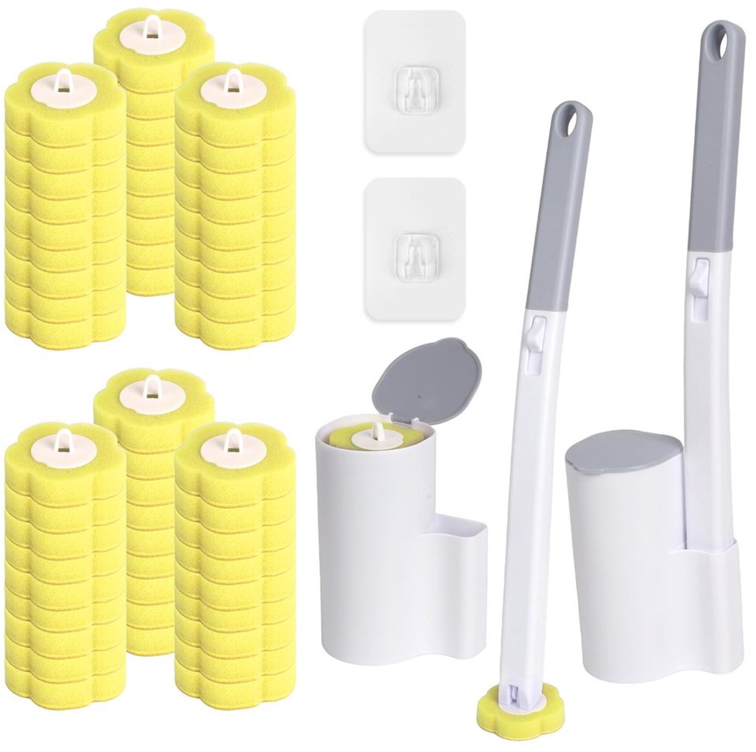 Set van 2 Wegwerptoiletborstels met Handgreep en Houder