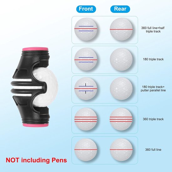golfbal marker stencil 2 stuks - zwart/roze - 360 graden uitlijning tool - voor mannen en vrouwen - ServiceTopper — afbeelding 3