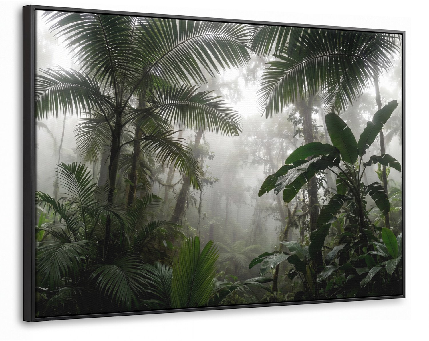 Canvas Schilderij met Baklijst - Natuur - Jungle - Mist - Groen - Bladeren