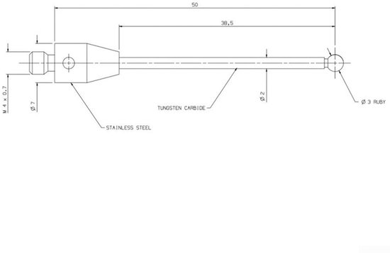 Touch Probe Nauwkeurig - CMM Stylus - M4 Draad - 3mm Tip - Hoogwaardige Materialen - Lange Levensduur — afbeelding 4