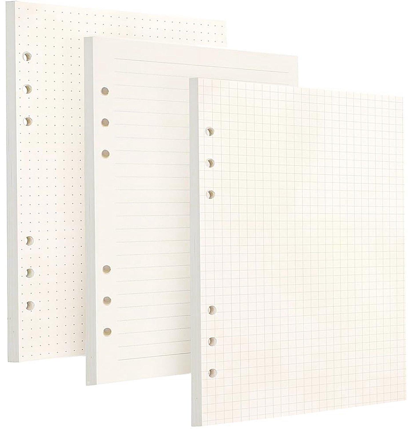Navulbaar papier A5 - 6 gaten - Voor ringband, agenda en planner - 180 vellen/360 pagina's - Gestippeld, geruit en gelinieerd