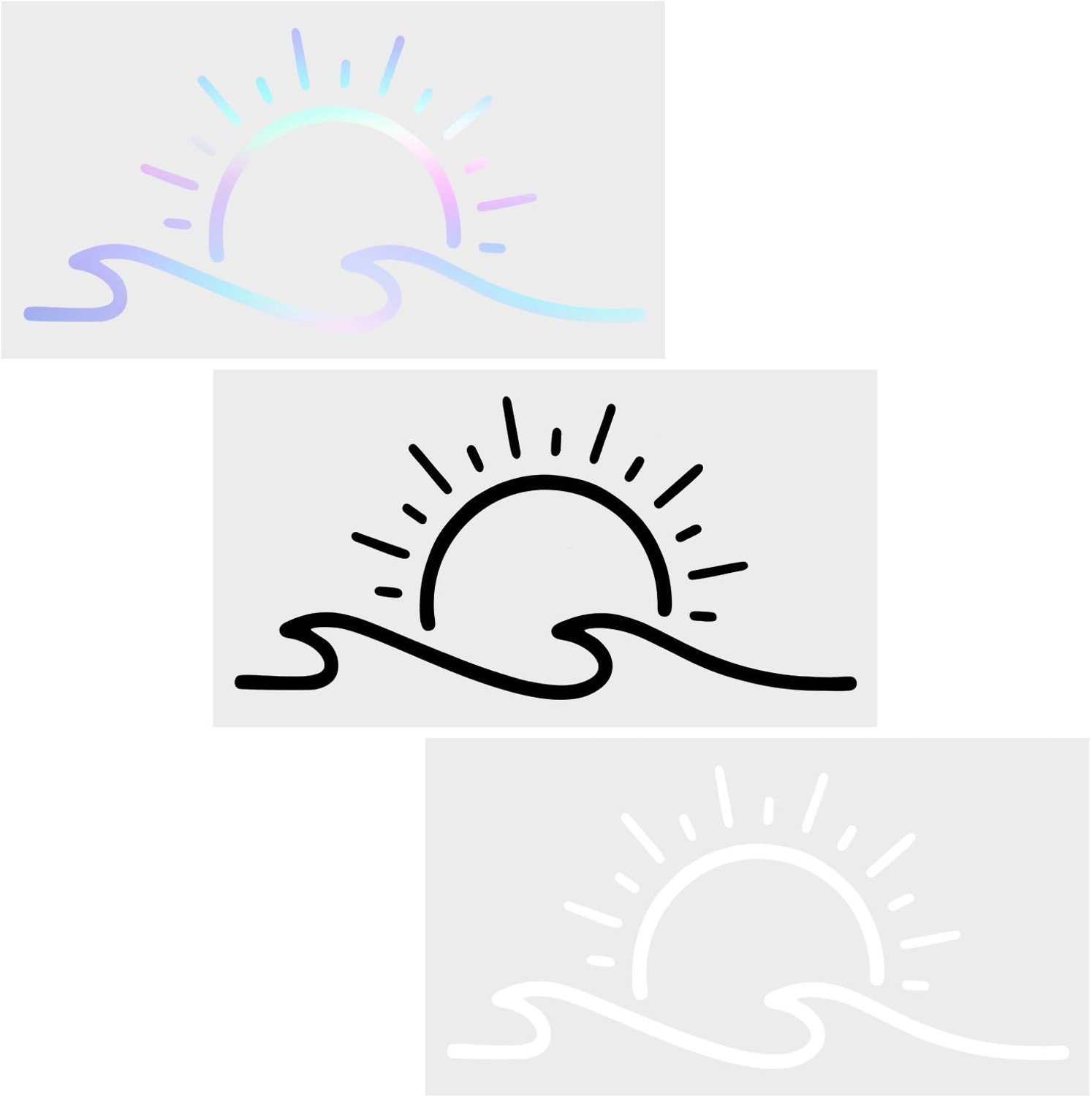 3 Stuks Minimalistische Oceaanzonsopgang Vinylstickers