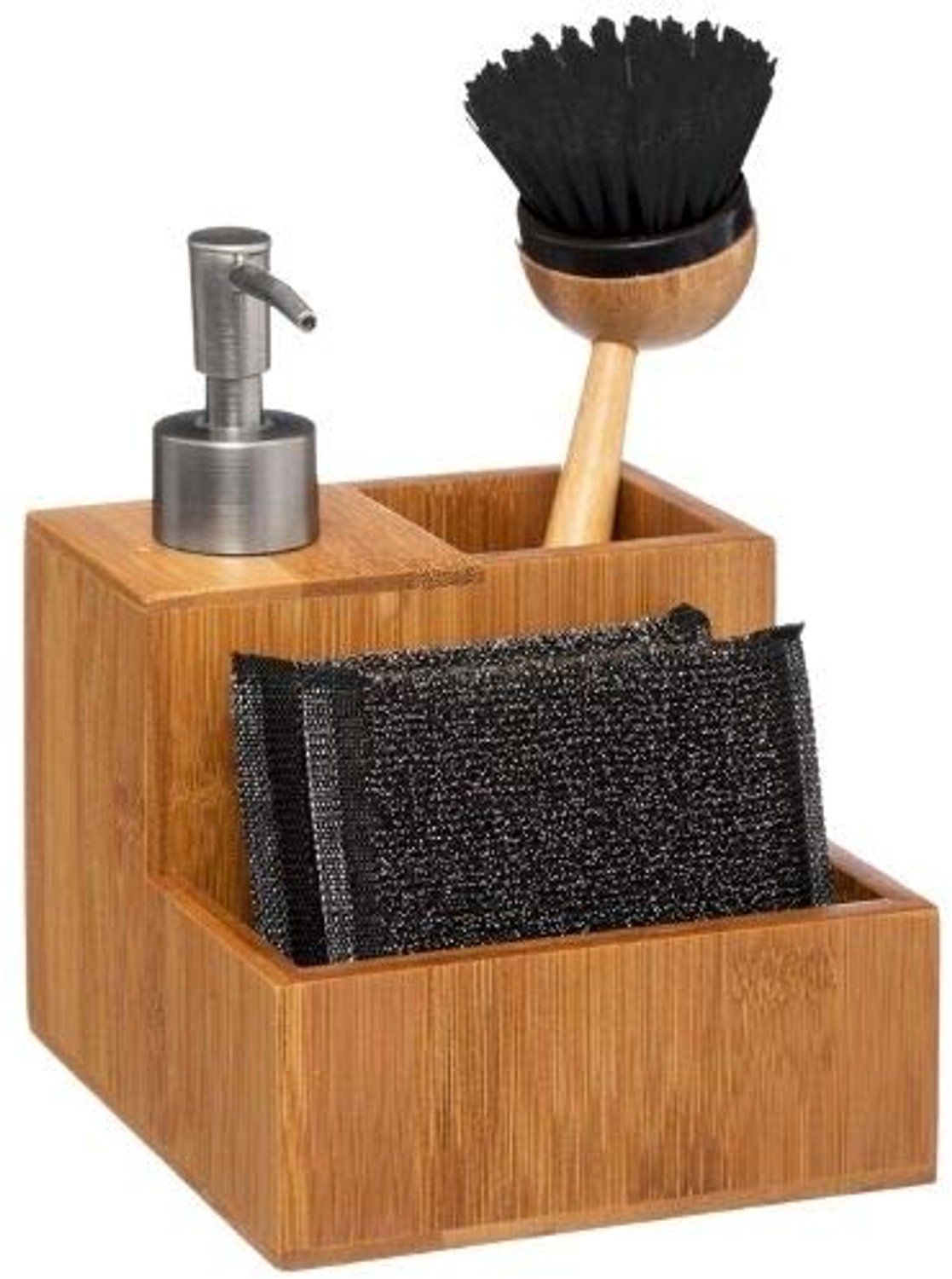 Bamboo Soap Dispenser met Afwasborstel en Compartimenten