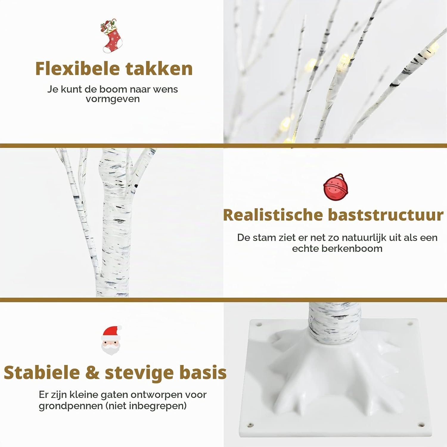 KOMFOTTEU 150 cm led-boom voor binnen - lichtboom voor Kerstmis - met 72 warmwitte ledverlichting - kunstkerstboom kerstdecoratie voor thuis, feest en verjaardag – foto 7