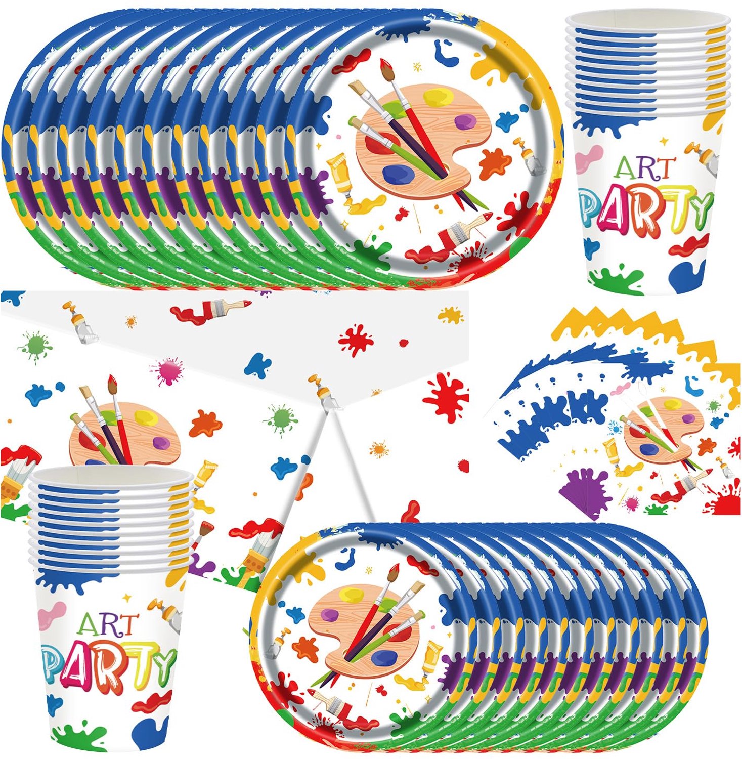61 Stuks Aquarel Doodle Feestservies voor Kinderen