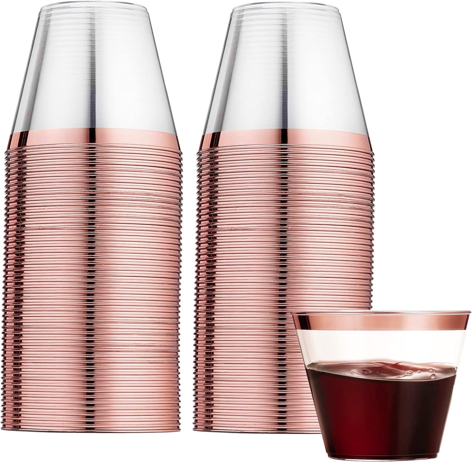Set van 60 Elegante Plastic Bekers met Roze Gouden Rand